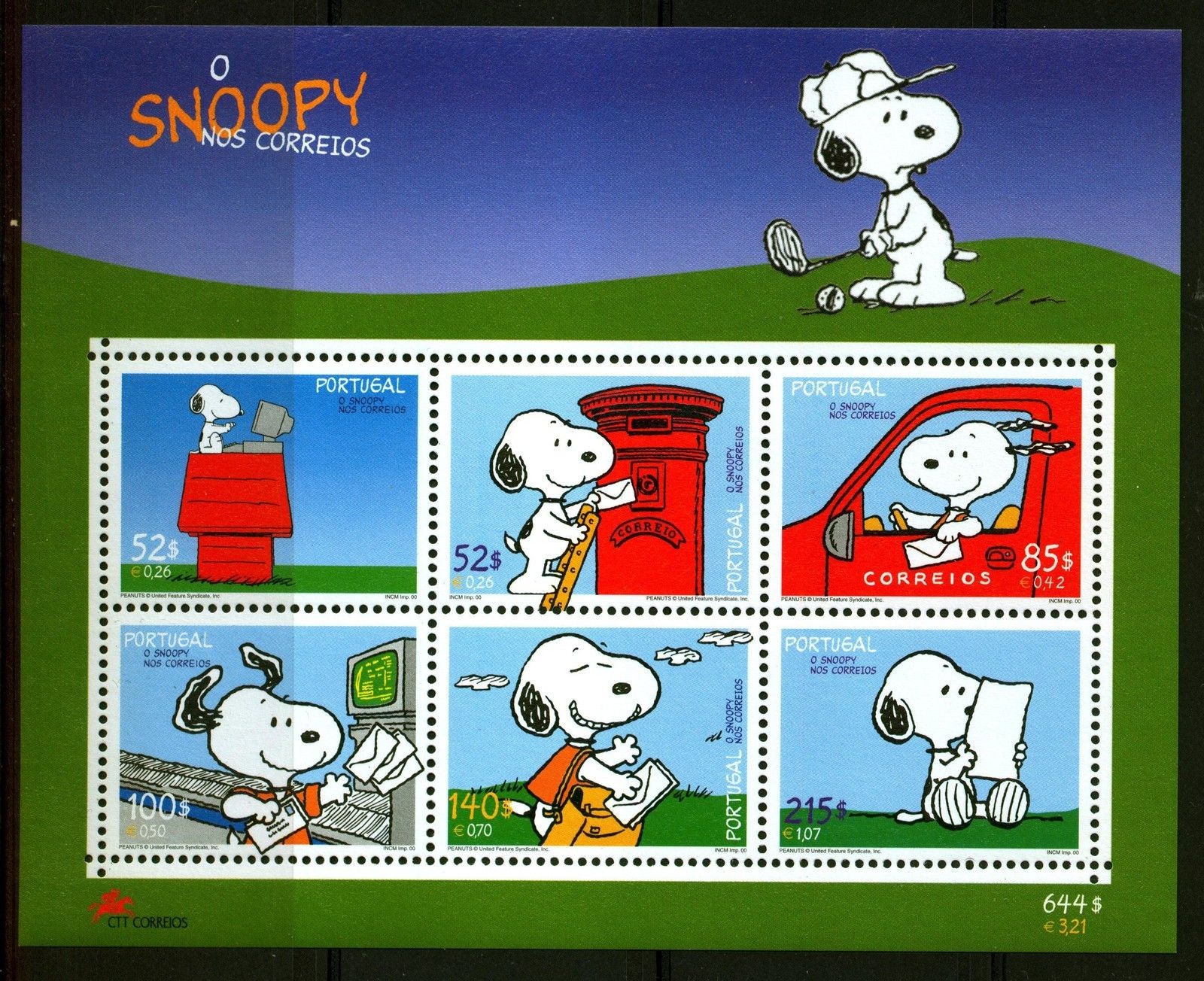 PEANUTS POSTAGE STAMPS 10 DIFFERENT SNOOPY SET #4 